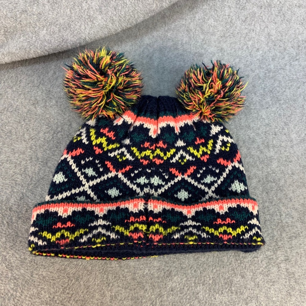 Fair Isle Kids Multi Old Navy Beanie Double Pom Pom Knit Hat L-XL